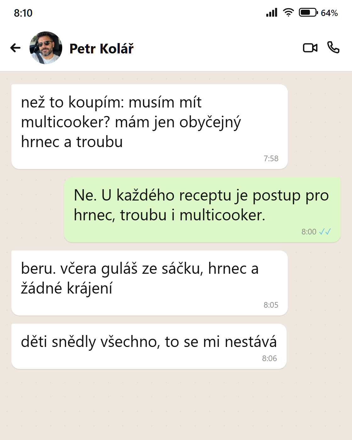 Zpráva od Petra: bez multicookeru, jen hrnec
