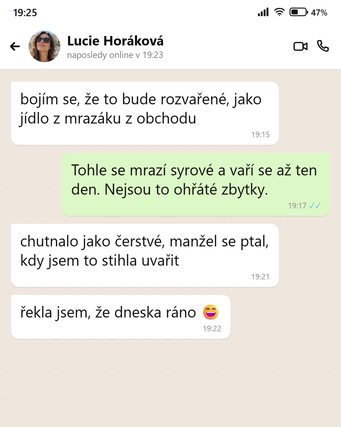 Zpráva od Lucie: chutná jako čerstvé