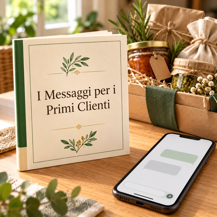 I Messaggi per i Primi Clienti, un libretto accanto a un telefono