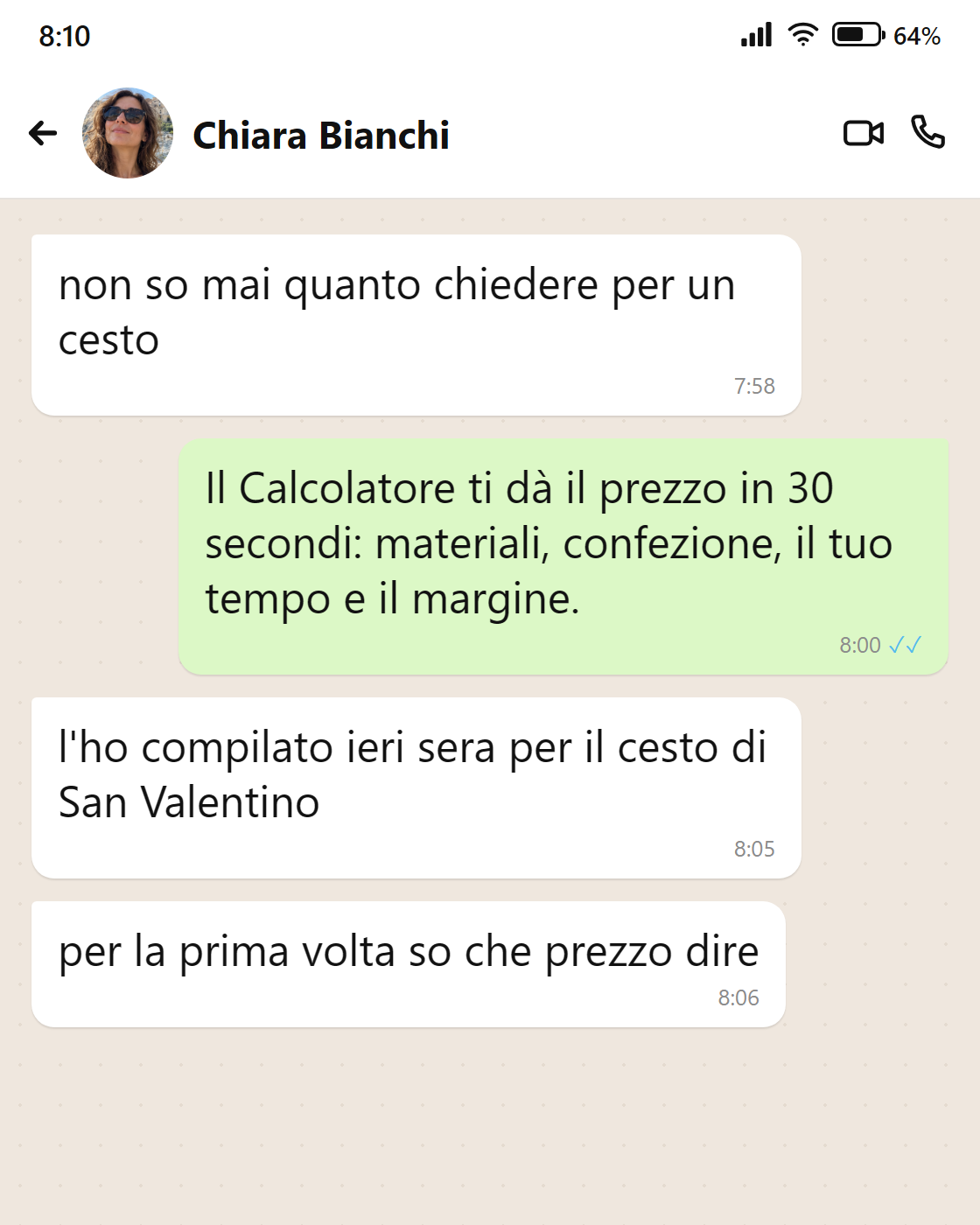 Messaggio di Chiara: il calcolatore del prezzo