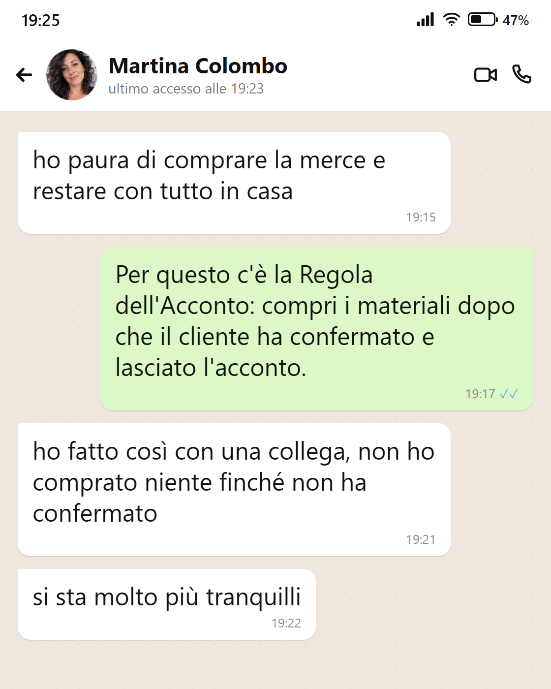 Messaggio di Martina: la Regola dell'Acconto