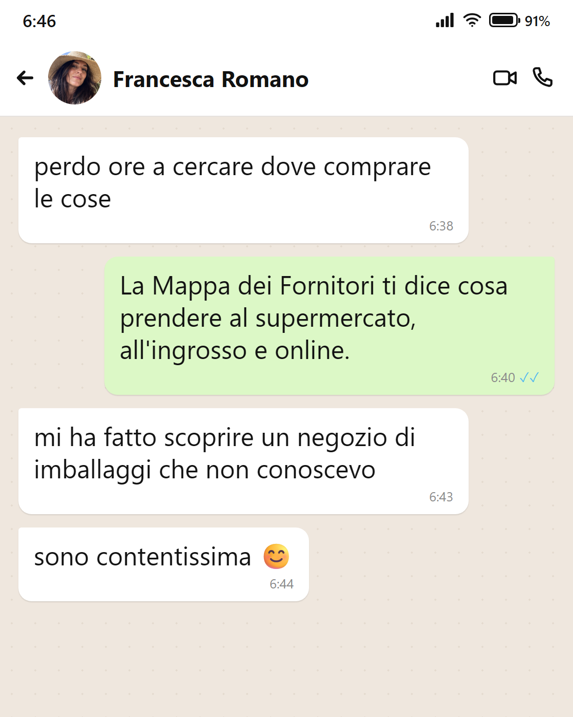 Messaggio di Francesca: la mappa dei fornitori