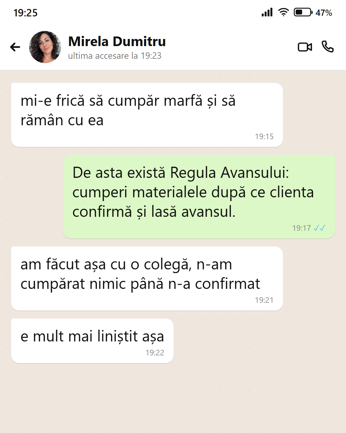 Mesaj de la Mirela: Regula Avansului