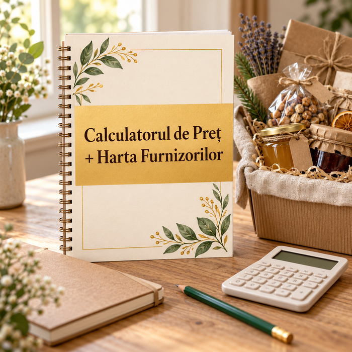 Calculatorul de Preț și Harta Furnizorilor, un caiet cu spirală lângă un calculator