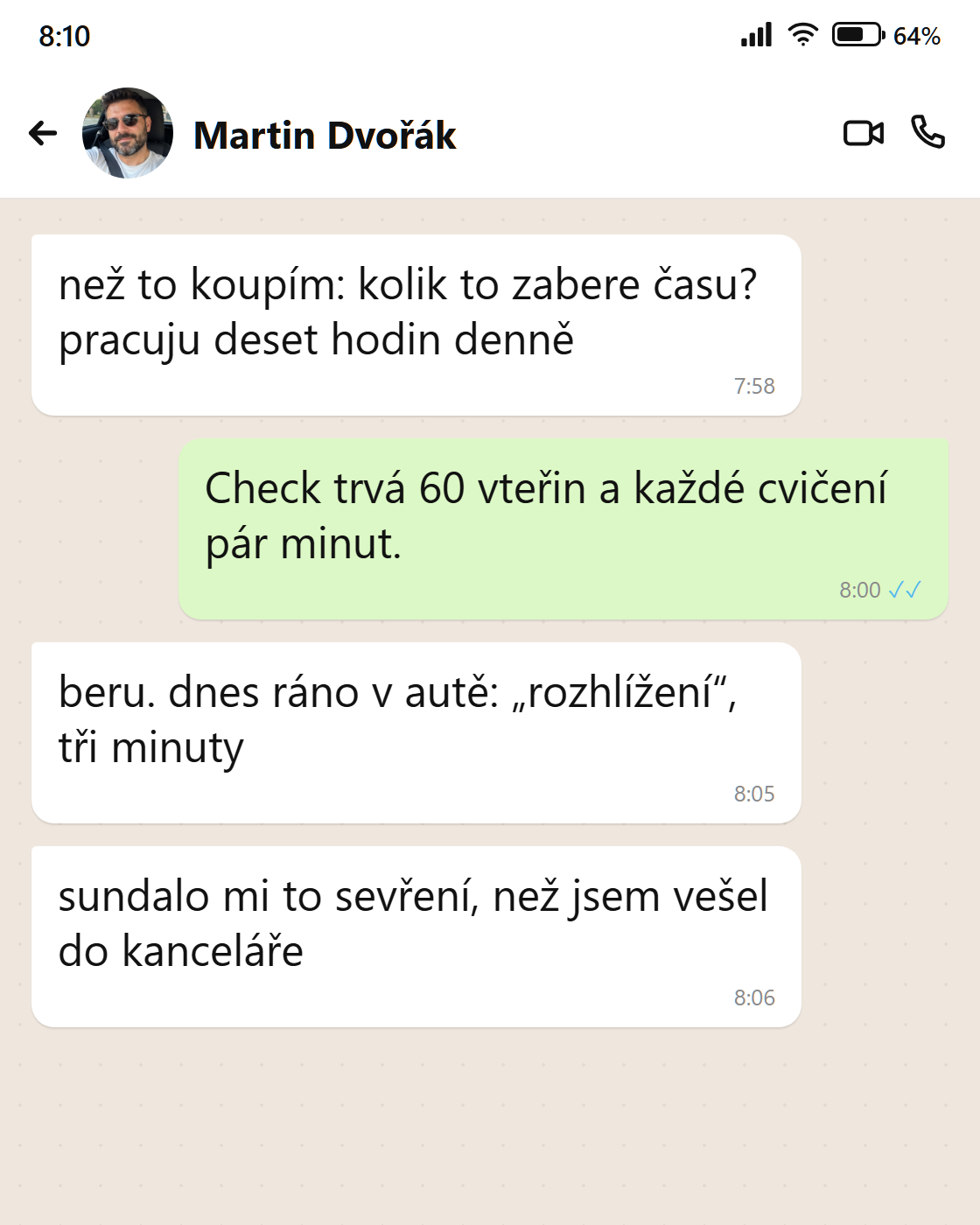 Zpráva od Martina: check trvá 60 vteřin