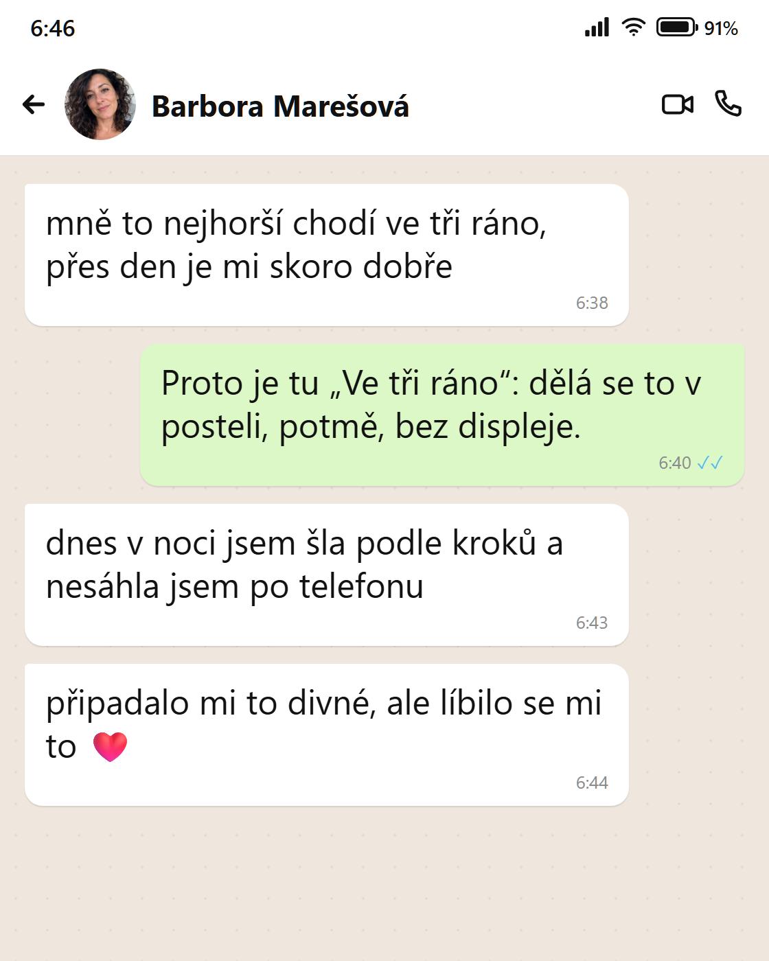 Zpráva od Barbory: Ve tři ráno