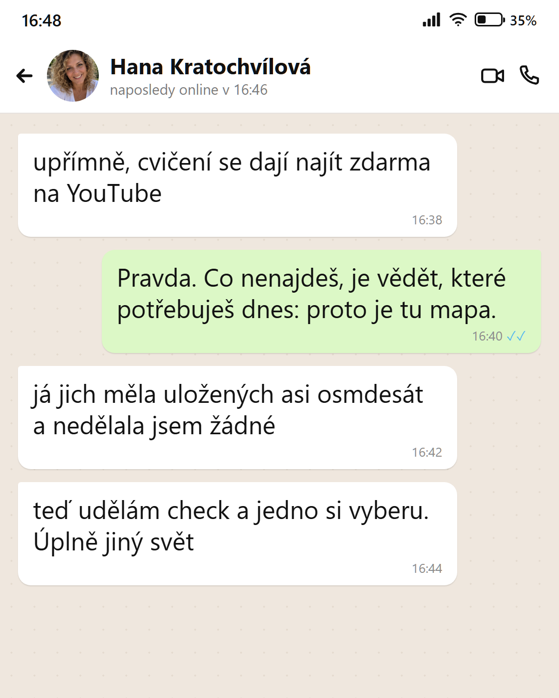 Zpráva od Hany: od uložených cvičení k checku