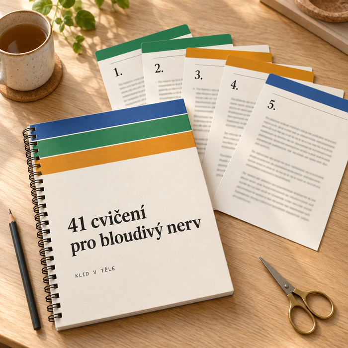 41 cvičení pro bloudivý nerv, sešit se stránkami cvičení a barevnými záložkami