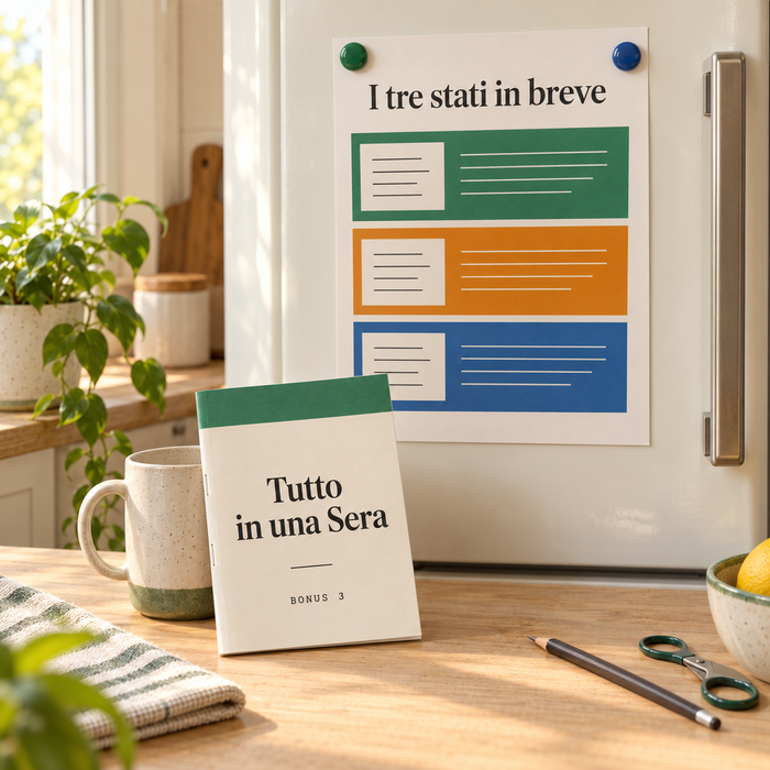 Tutto in una Sera, quadernetto in cucina e foglio sul frigo