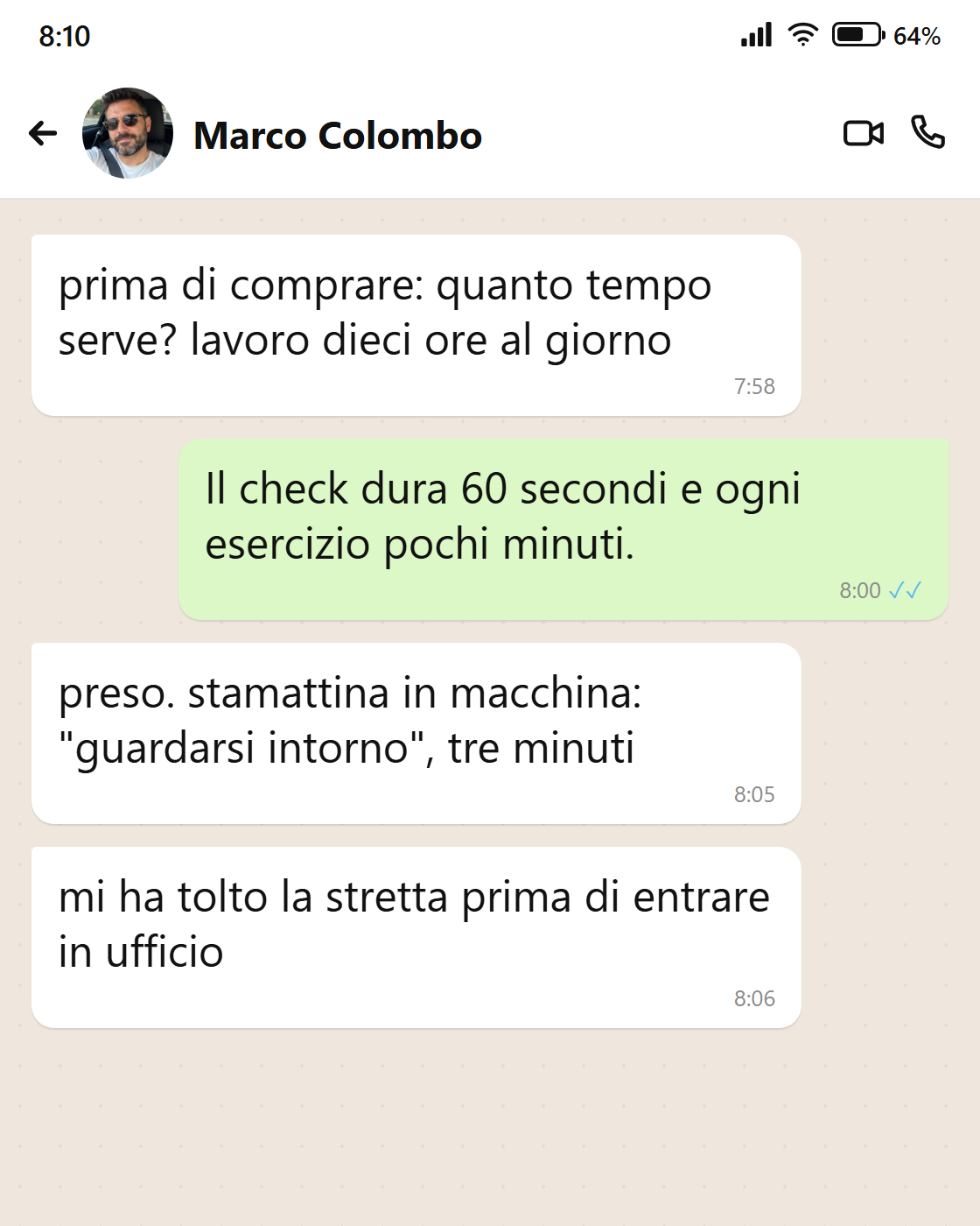 Messaggio di Marco: il check dura 60 secondi