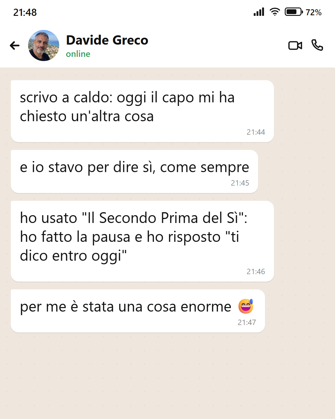 Messaggio di Davide: il secondo prima del sì